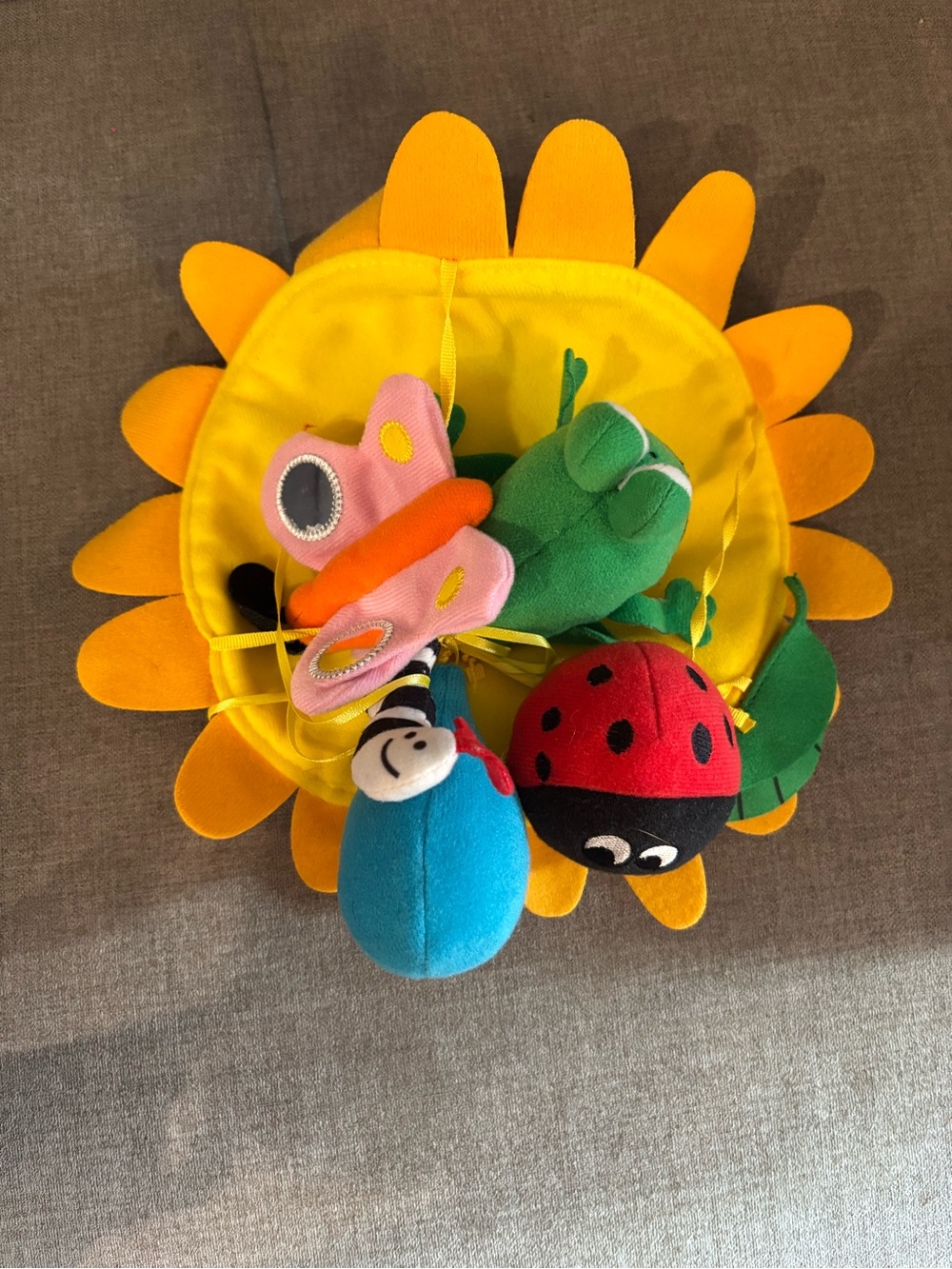 IKEA Yellow Sunflower Hanging Plush Mobile with Colorful Insects